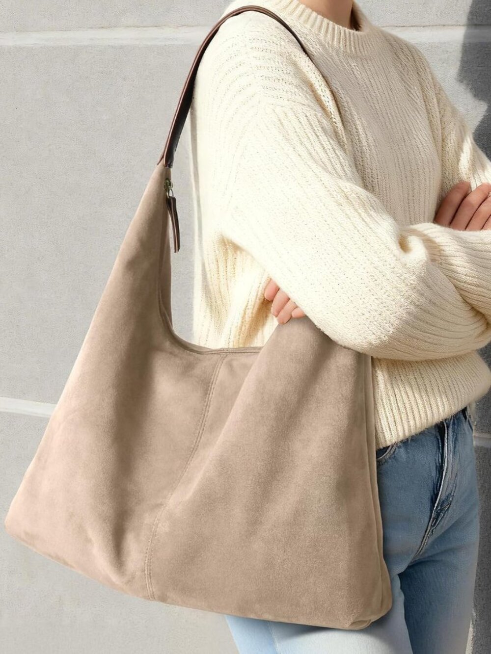 Suede Shoulder Bag for Women Suede Purse Boho Bags Slouchy Tote Bag Satchels Tre - Picture 2 of 8